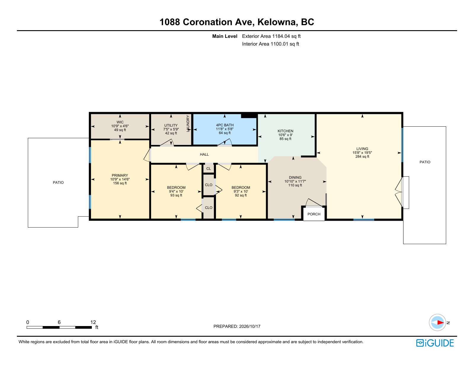 iGUIDE single-level home floor plan for 1088 Coronation Avenue